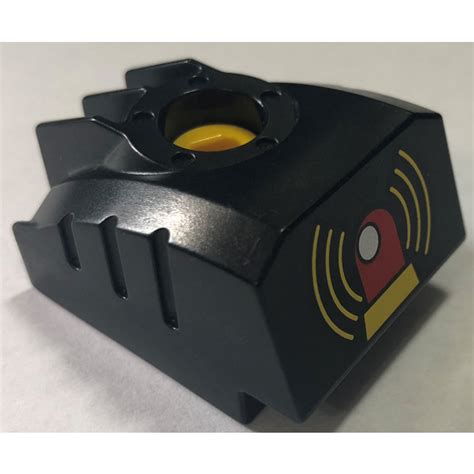 Duplo Black Toolo MyBot Engine Program Brick With Yellow Siren Pattern