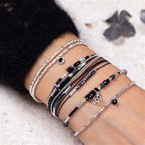 BRACELET ÉLASTIQUE ONYX NOIR BRACELETS ARGENT 925 Bracelets Argent