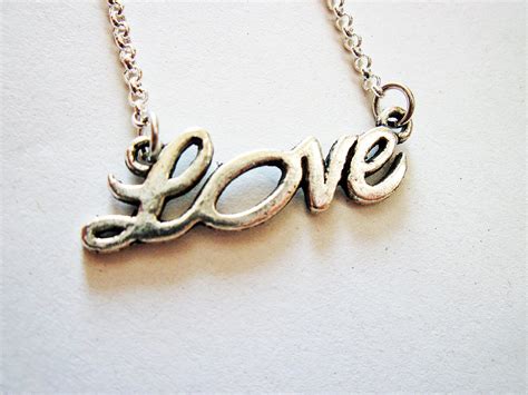 Items similar to Silver Love Necklace, love word necklace, love jewelry ...