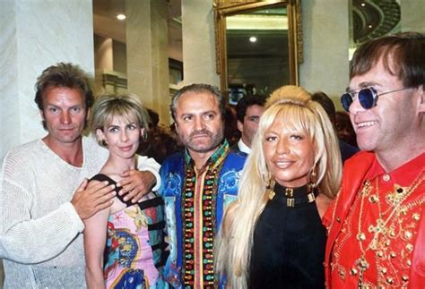 Gianni Versace With Donatella Elton John Sting And His Wife Truddy