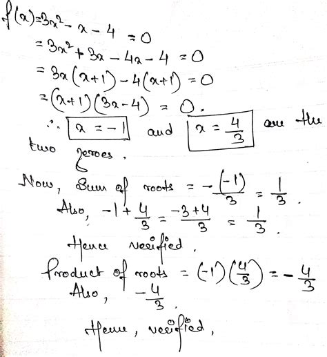 Find The Zeroes Of The Following Quadratic Polynomials And Verify The