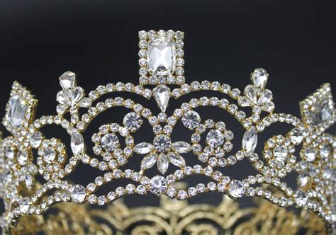 Georgina Regal Gold Rhinestone Pageant Full Crown Crowndesigners