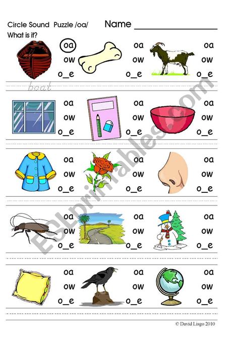 Circle Sound Puzzle Phonics The Oa Sound Esl Worksheet By David