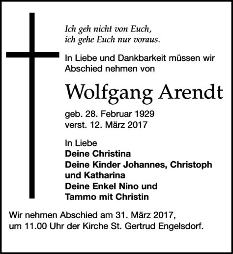 Traueranzeigen Von Wolfgang Arendt Trauer Anzeigen De