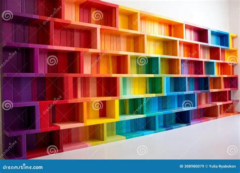 Vibrant Colorful Folders Wooden Bookshelves Generate Ai Stock Image