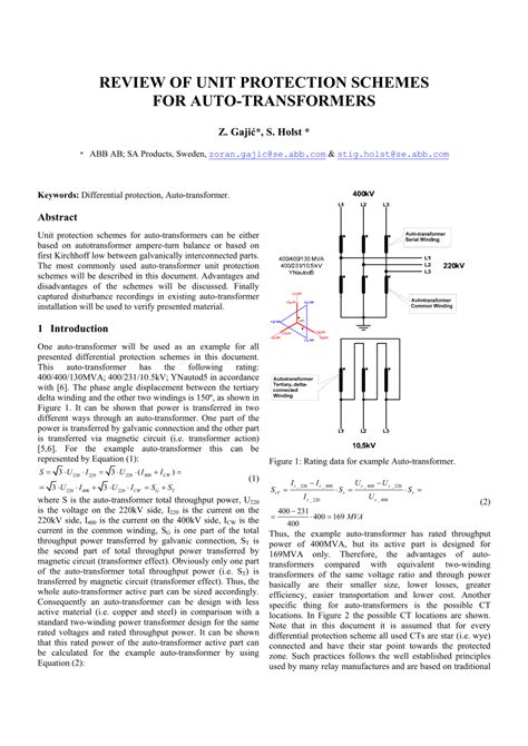 PDF Review Of Unit Protection Schemes For Auto Transformers