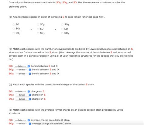 Solved Draw all possible resonance structures for SO2,SO3, | Chegg.com