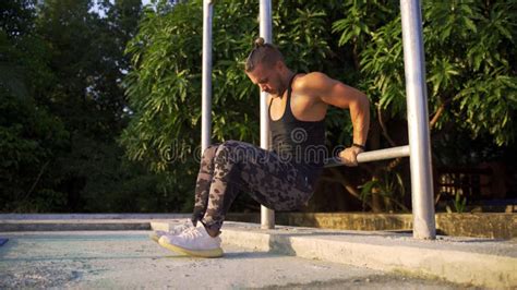 Athletic Man Working Out At An Outdoor Gym Strength And Motivation