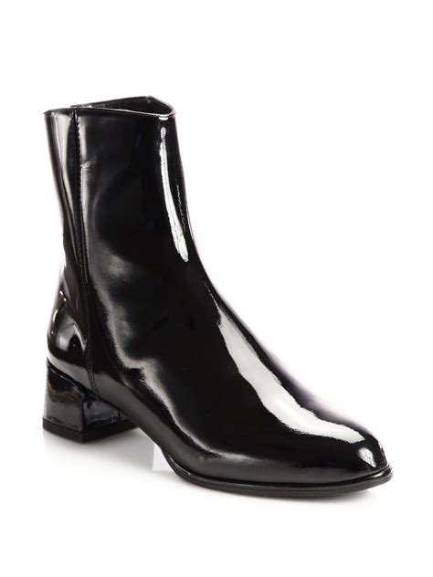 Lyst Stuart Weitzman Patent Leather Ankle Boots In Black