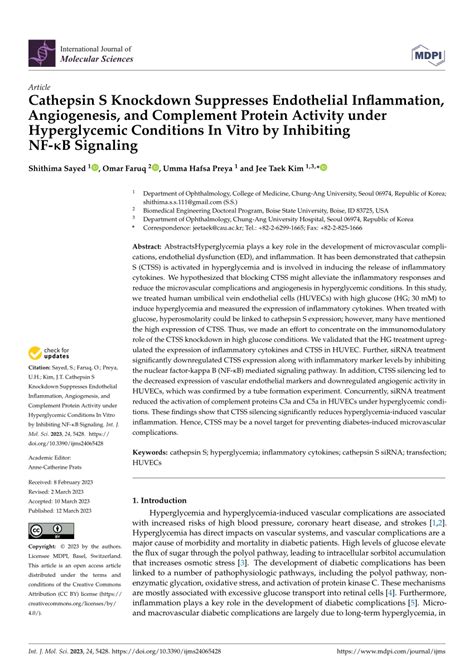 PDF Cathepsin S Knockdown Suppresses Endothelial Inflammation