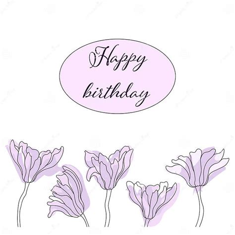 Happy Birthday Card With Pink Flowers Stock Vector Illustration Of