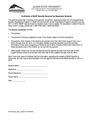 Fillable Online Adams Dependent SNAP Benefits Verification Form Pdf