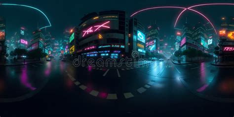 Cyberpunk Night City Tron Future 360 Panorama HDRI Stock Illustration ...