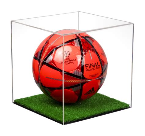 Deluxe Clear Acrylic Full Size Soccer Ball Display Case With Turf Floor