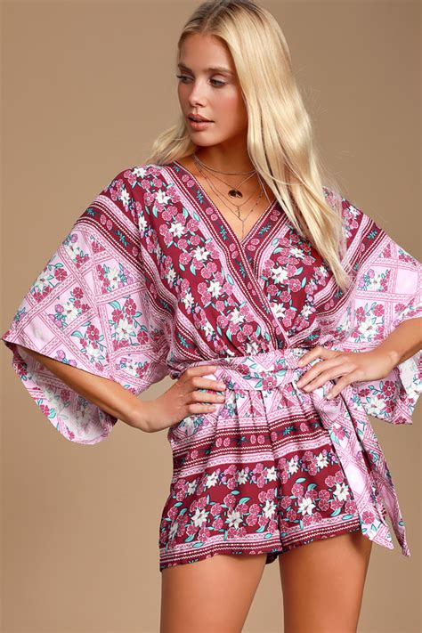 Cute Pink Romper Floral Print Romper Surplice Romper Lulus