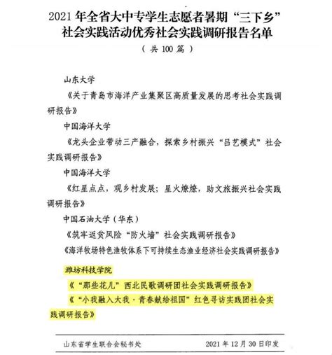 我校在2021年全省大中专学生志愿者暑期“三下乡”社会实践活动评选中获佳绩 潍坊科技学院