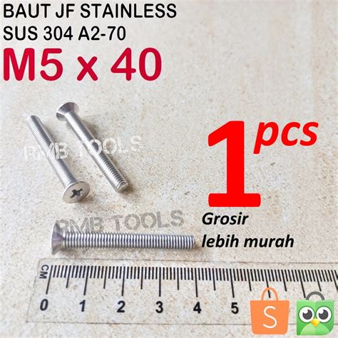 Jual Baut JF M5x40 Stainless Steel 304 Obeng Plus Flat Head Tahan Karat