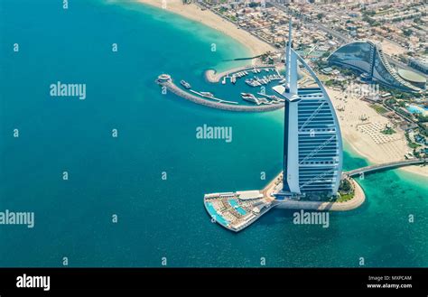 DUBAI, UAE - MARCH 2018: Aerial view of Burj Al Arab hotel in Dubai ...