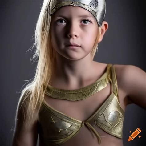 Amazon Warrior Girl Age 10 Gray Background