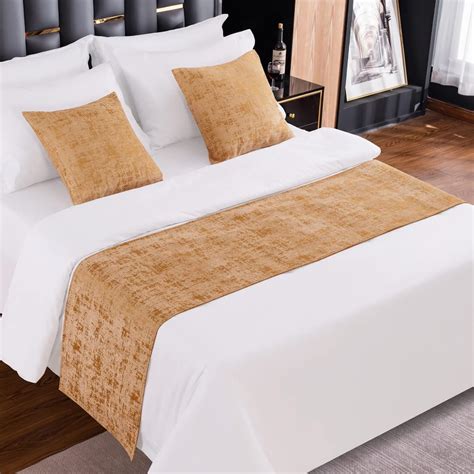 AMBERIS Bed Runner Golden Chenille Soft No Fading Modern Bed Scarf