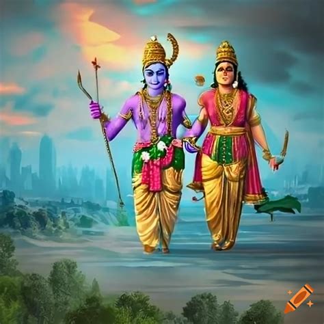 Image Of God Ram Sita Mata And Lakshman In A Forest