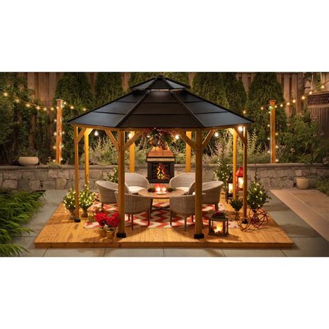 Buy Sunjoy Outdoor Patio 13x13 Octagon Brown 2 Tier Wooden Frame Backyard Hardtop Gazebo