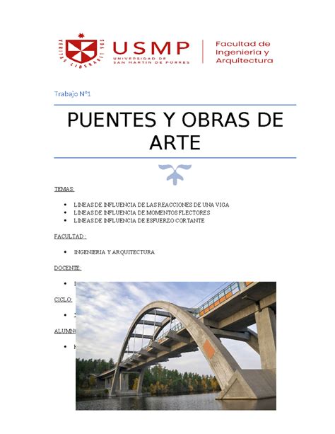 Trabajo N1 Puentes Trabajo N PUENTES Y OBRAS DE ARTE TEMAS LINEAS