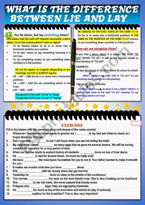 LIE OR LAY´ WORKSHEET - ESL worksheet by Aisha77 - Worksheets Library