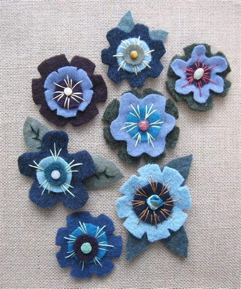 Felted Wool Flowers In Blue Appliques Brooches Or Hairpins Haven T