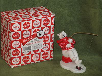 1995 COCA COLA CERAMIC POLAR BEAR FIGURINE ALWAYS ICE FISHING