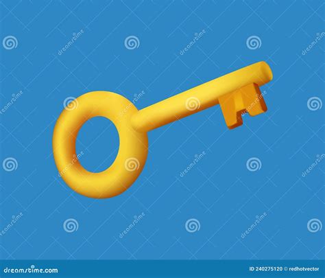 Minimal Yellow Key Isolated On Pastel Blue Background Simple Design