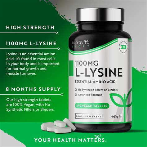 L Lysine 1100mg High Strength 240 Vegan And Gluten Free Tablets Cold