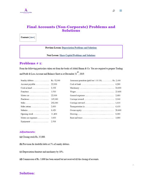 Final Accounts Problems And Solutions Final Accounts Questions Pdf