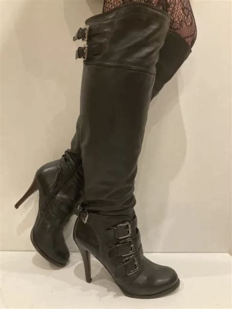 Gorgeous Sexy Aldo Knee High Black Leather Stiletto Heel Boots Uk5 Eu38 £2500 Picclick Uk