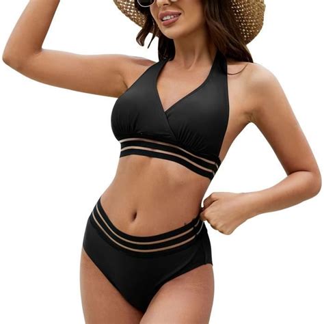 Garosa maillot de bain bikini Maillot de Bain Pièces pour Femme Col en V Dos Nu Ourlet