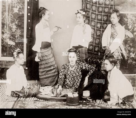 Vintage 19th Century Photograph A Burmese Lady And Her Attendants