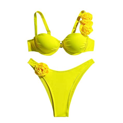 RYDCOT Bikini Sets For Women Clearance Women S 2 Piece Swimsuits 3D Floral Appliques Sleeveless