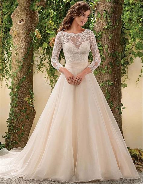 Long Sleeve Lace Wedding Dress Vintage A Line Chiffon Wedding Gowns Weding Bridal Bride Dresses