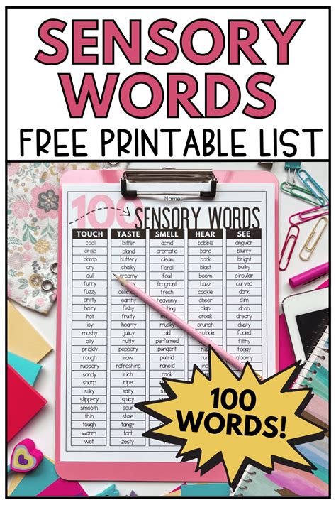 Free Printable Pdf 100 Sensory Words List Literacy In Focus