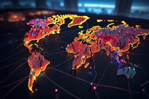 Mapa Mundial Techconnected Globe Con Pines Sobre Un Fondo Futurista Con