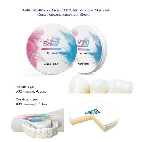 Aidite AiZir 16 Colors Dental Zirconia Zirconium Blocks 98mm Veneer CAD