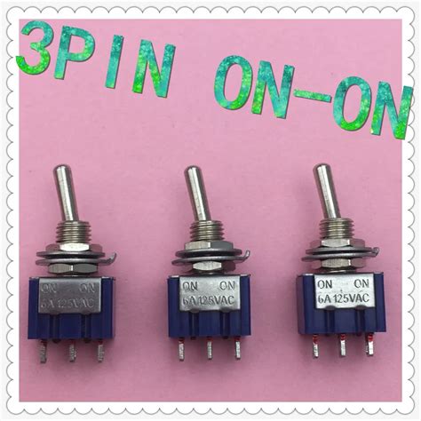 5pcs Lot Mini MTS 102 3 Pin G107 SPDT ON ON 6A 125V 3A250VAC Toggle