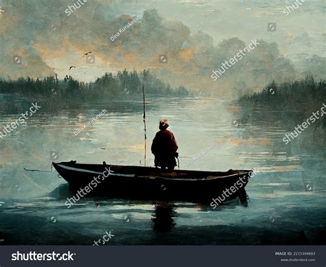 Fishermen Fishing Boat Fishing Boat River Stock Illustration 2215394683