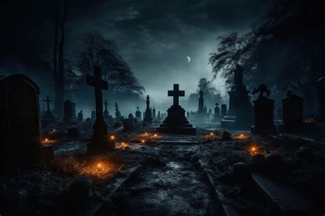 L Pidas En El Cementerio Por La Noche Concepto De Halloween Foto Premium