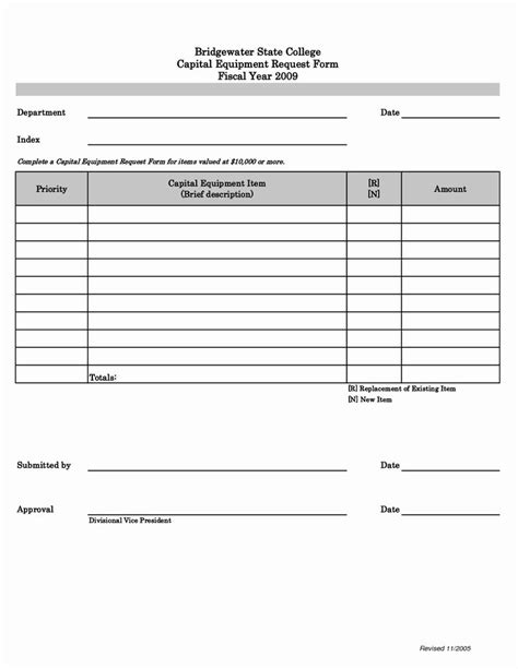 Equipment Request Form Template