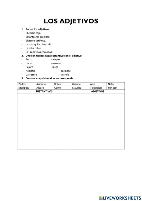 Pdf Online Exercise Los Adjetivos Live Worksheets