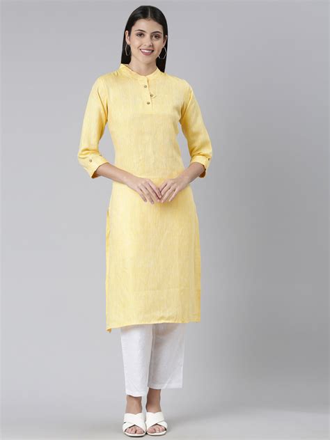 Women Solid Yellow And White Kurta Set