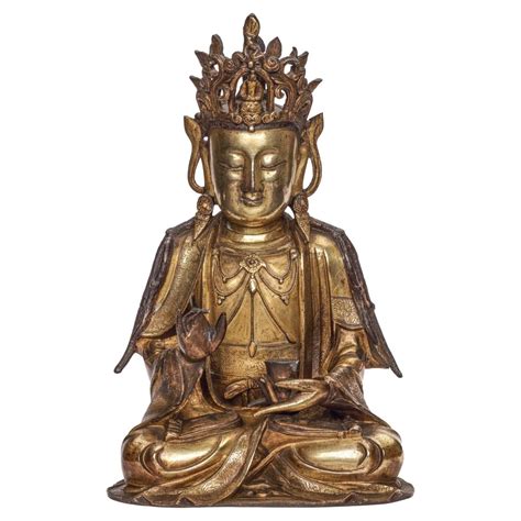 Very Fine And Serene Chinese Gilt Bronze Figure Of Guanyin 16th