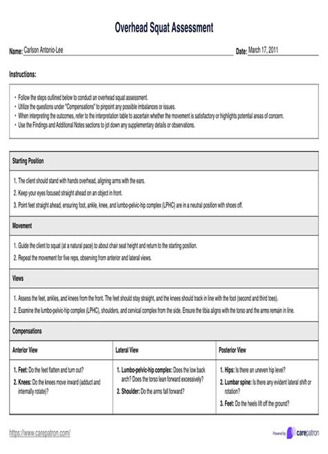 Overhead Squat Assessment And Example Free Pdf Download