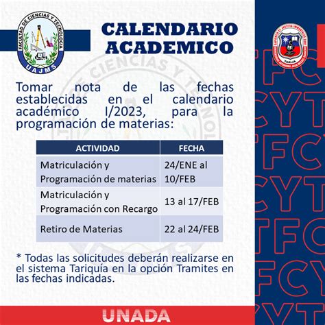 Calendario Académico I 2023 Facultad De Ciencias Y Tecnología